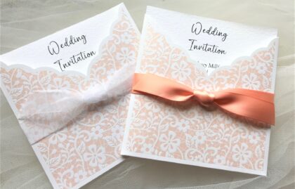 Floral Embossed Pocket Wedding Invitations