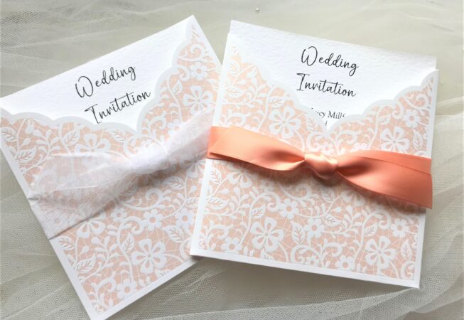 Floral Embosssed Pocket Wedding Invitations