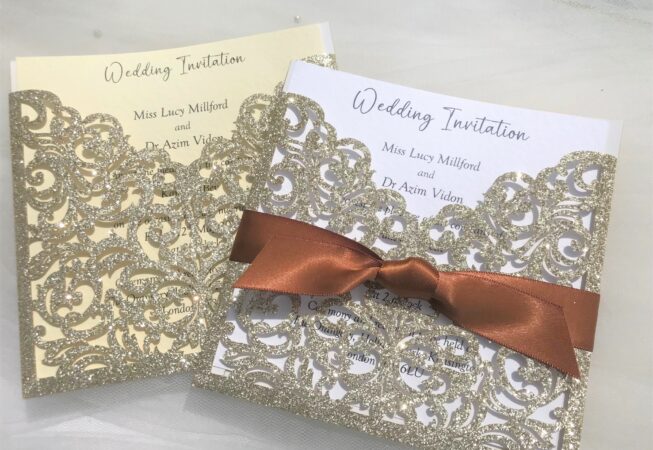 Glitter Pocket Wedding Invitations - Gold