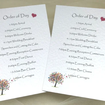 Love Tree Wedding Order of Day Cards
