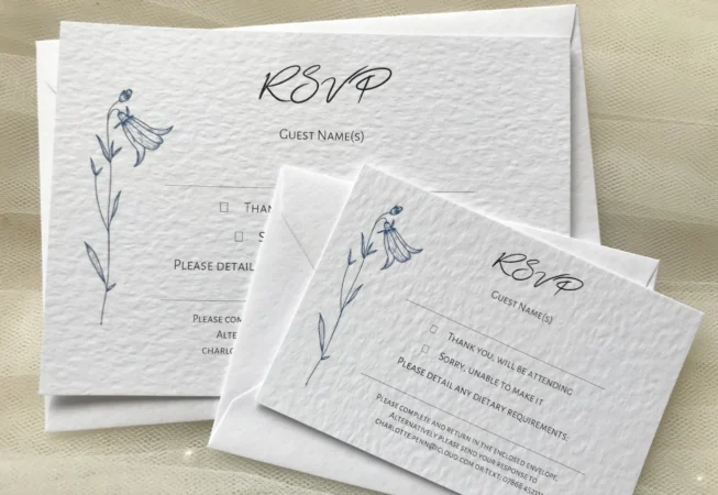 Blue Botanical RSVP cards and envelopes