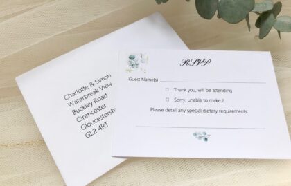 Eucalyptus RSVP cards and envelopes