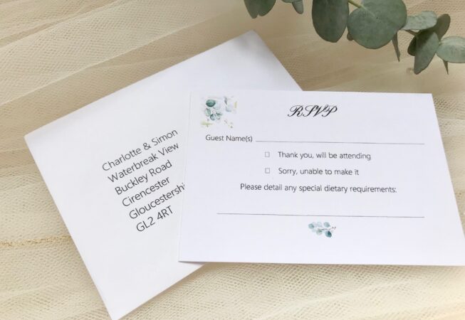 Eucalyptus RSVP cards and envelopes
