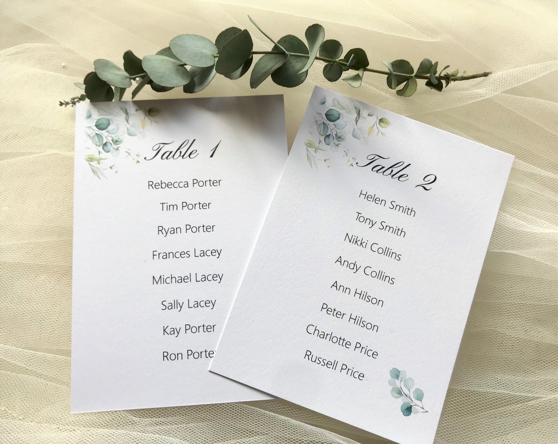 Eucalyptus Table Plan Cards - Wedding Invitations