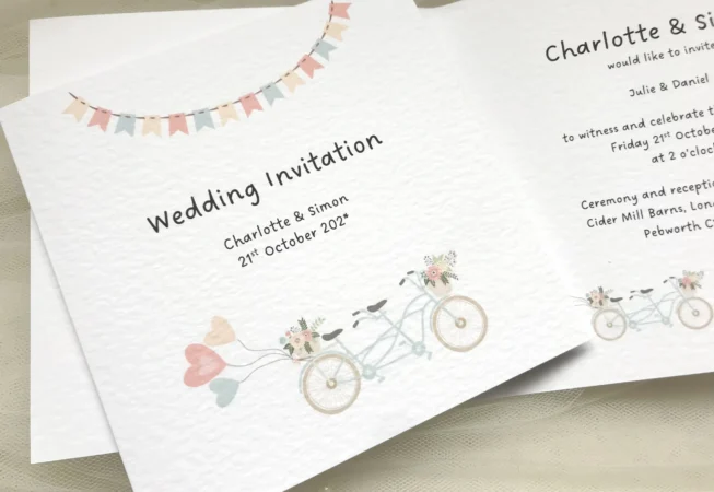 Tandem Bike Square Centre Fold Invites