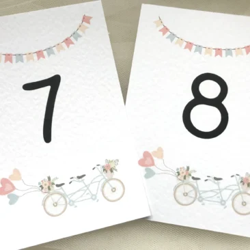 Tandem Bike Table Number Cards