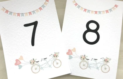Tandem Bike Table Number Cards