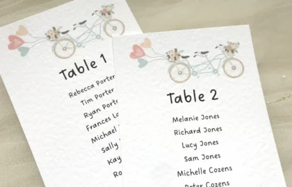 Tandem Bike Table Plan Cards