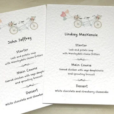 Tandem Bike Personalised Menu Cards
