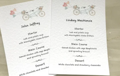 Tandem Bike Personalised Menu Cards