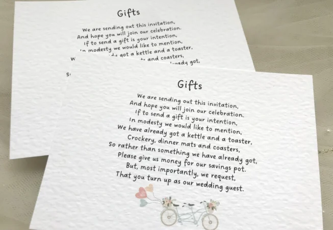 Tandem Bike Guest Information Cards