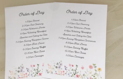 Wild Flower Order of Day Cards