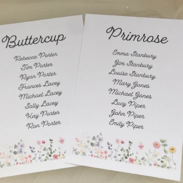 Wild Flower Table Plan Cards