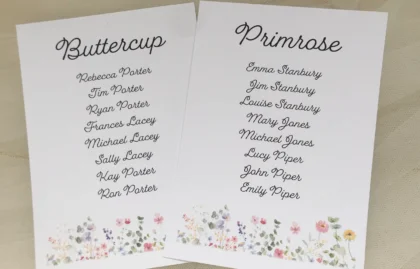 Wild Flower Table Plan Cards