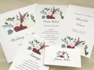 Burgundy Floral Centre Fold Invitations