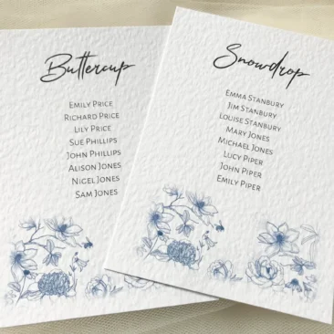 Blue Botanical Table Plan Cards