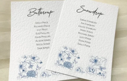 Blue Botanical Table Plan Cards