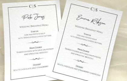 Purity Menu Cards