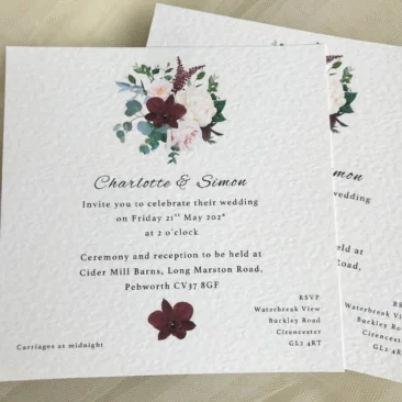 Burgundy Floral Square Invitation