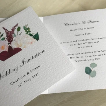 Burgundy Floral Centre Fold Invitations