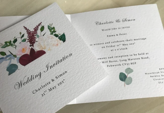 Burgundy Floral Centre Fold Invitations