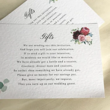 Burgundy Floral Information Cards