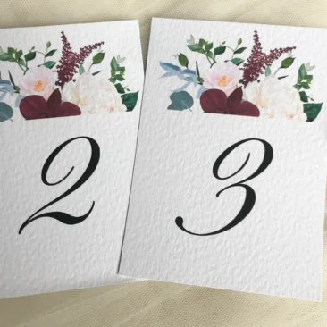 Burgundy Floral Table Numbers