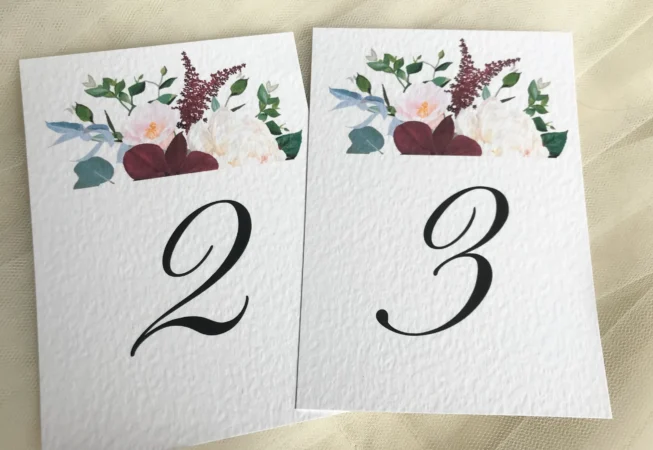 Burgundy Floral Table Numbers