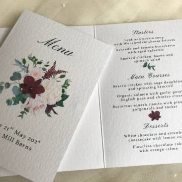 Burgundy Floral Booklet Menus