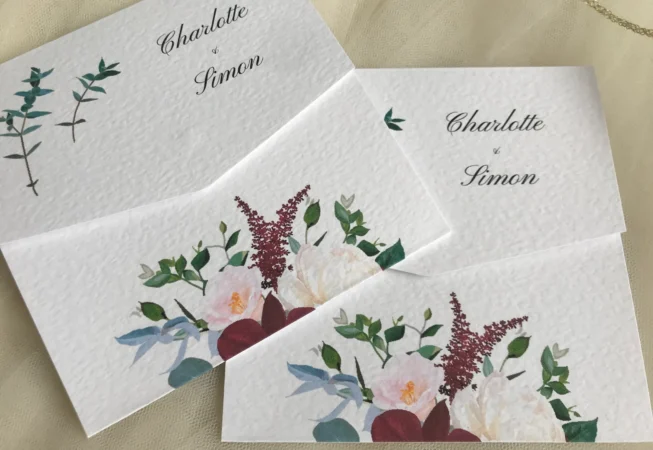 Burgundy Floral Tri Fold Invitations