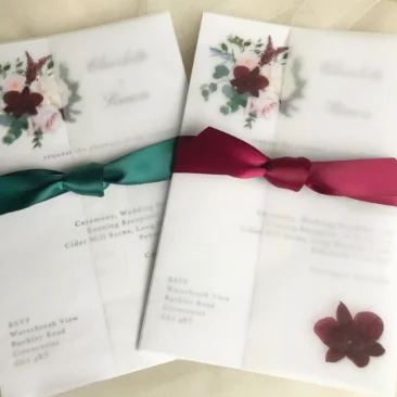 Burgundy Floral Vellum Wedding Invitations