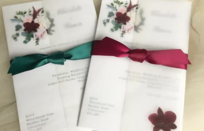 Burgundy Floral Vellum Wedding Invitations