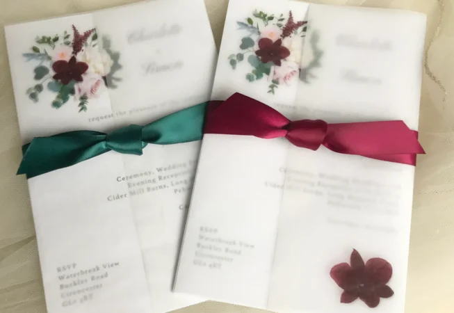 Burgundy Floral Vellum Wedding Invitations