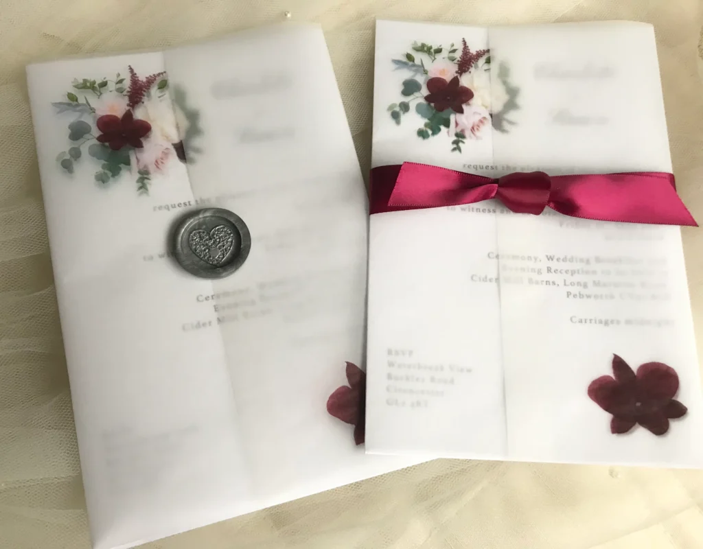 Burgundy Floral Vellum Wedding Invitations