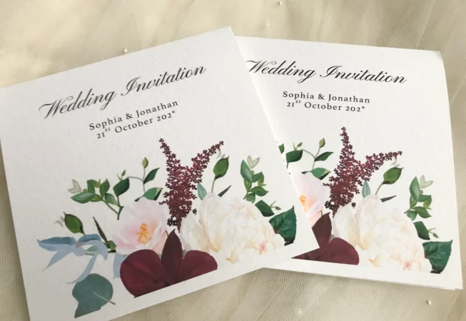 Burgundy Floral Pocketfold Invitations