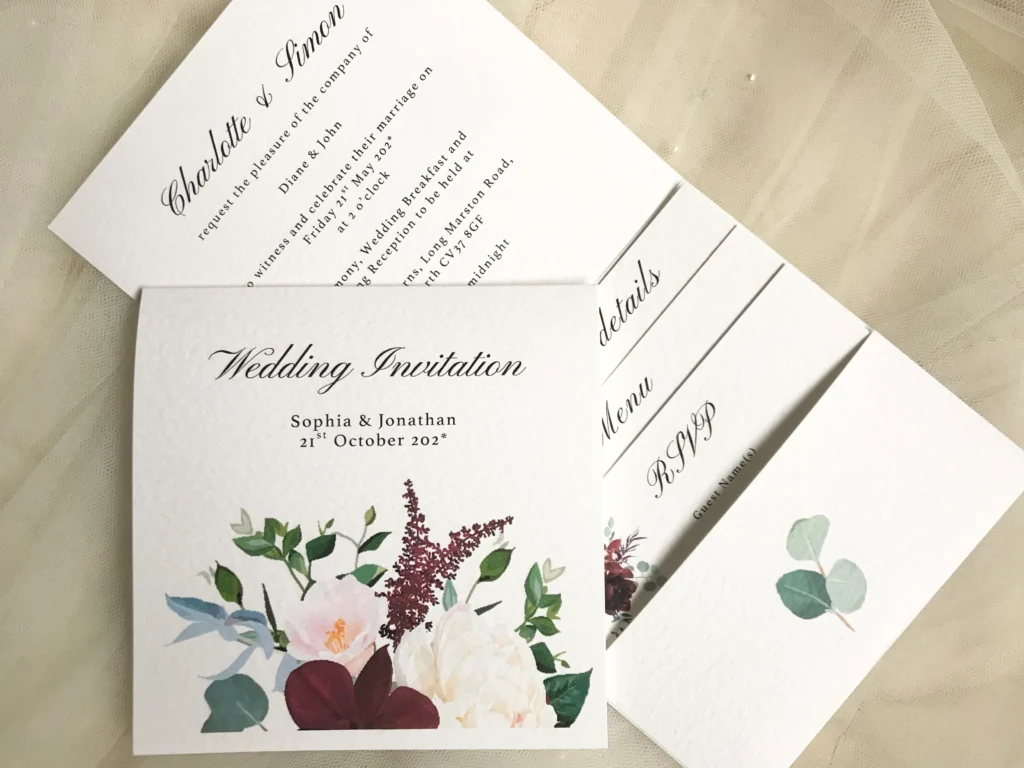 Burgundy Floral Pocketfold Invitations