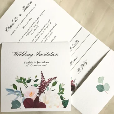 Burgundy Floral Pocketfold Invitations