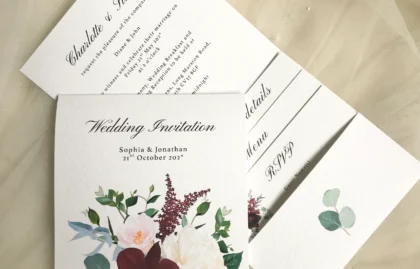 Burgundy Floral Pocketfold Invitations