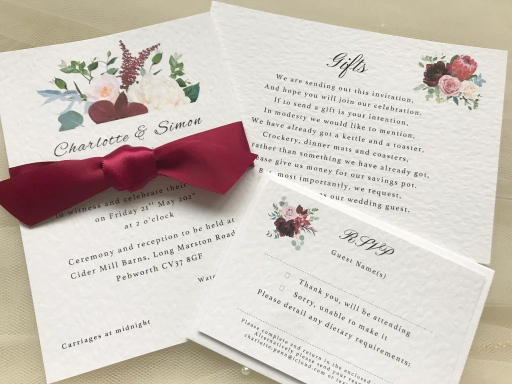 Burgundy Floral Wedding Invitation Bundle