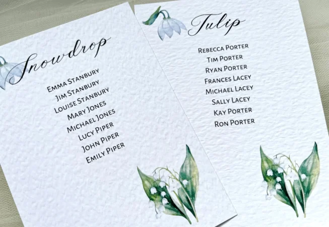 Lily of the Valley Table Plan Cards