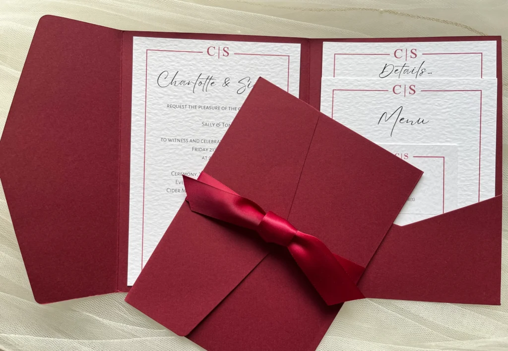 Burgundy Pocketfold Invites - Purity