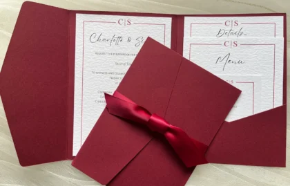 Burgundy Pocketfold Invites – Purity