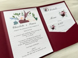 Elegant Burgundy Pocketfold Floral Wedding Invitations: A Timeless Choice for UK Brides in 2026